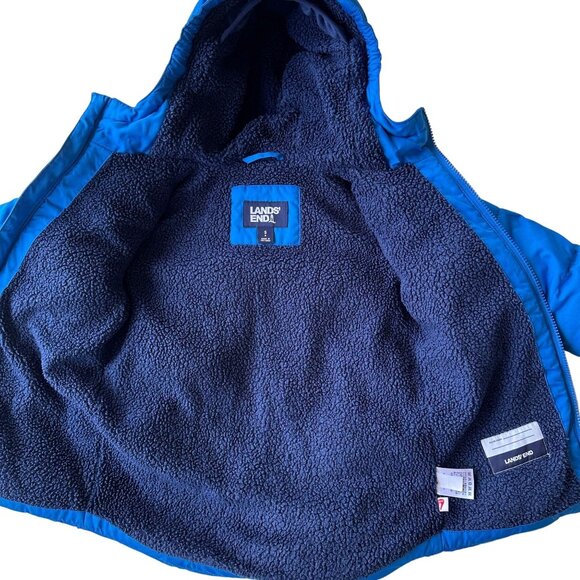 Lands End Boys Fleece Lined Coat Sz S Hooded Blue Zip Pockets Snow Ski R… - Picture 10 of 12